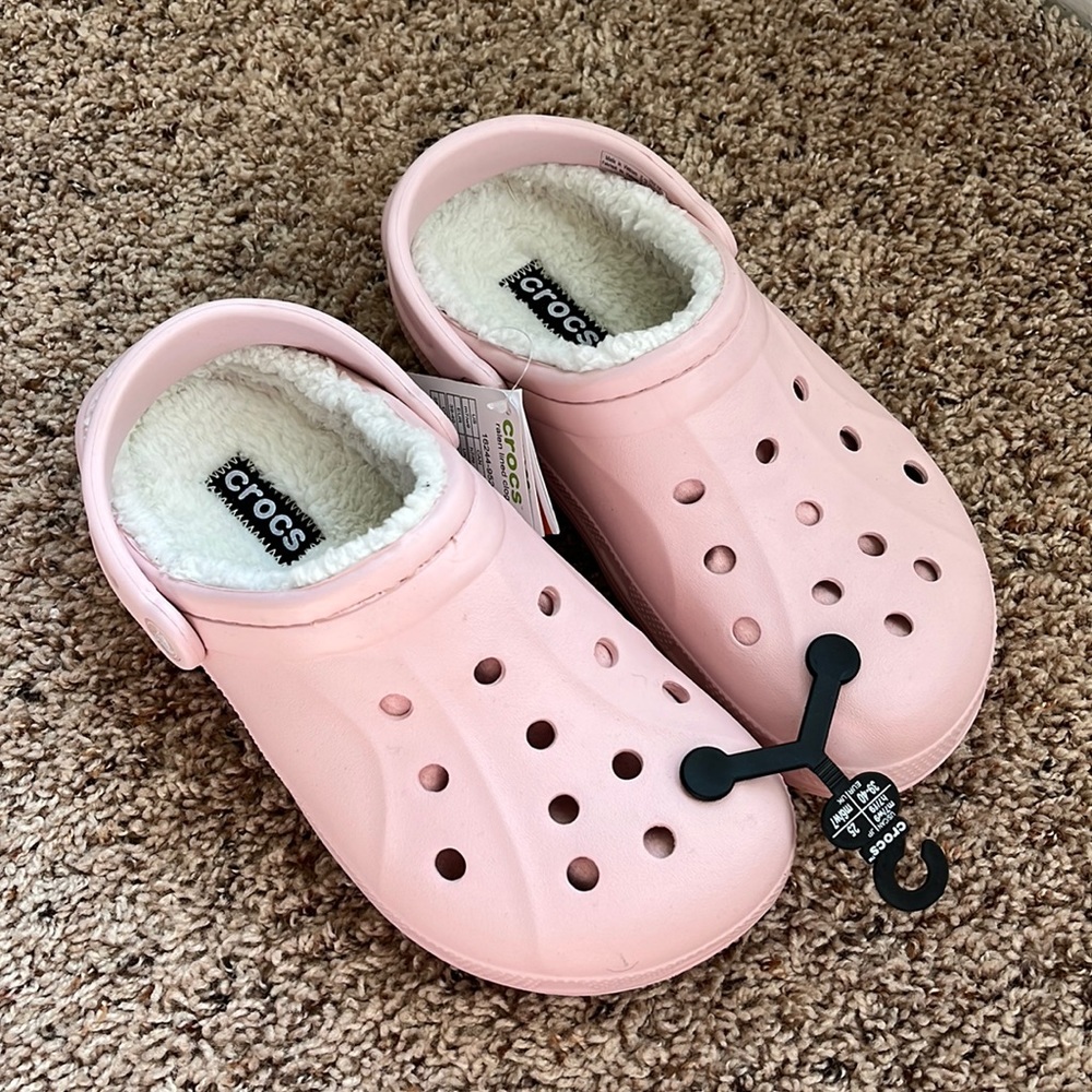 NWT Pink Crocs White Fur Lined